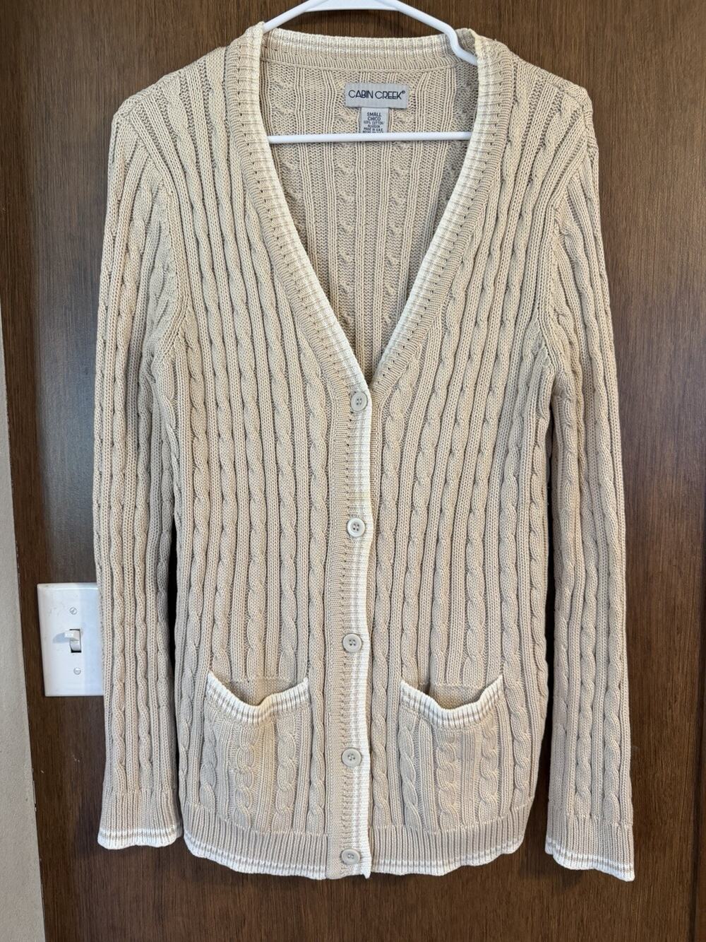Vintage Cabin Creek v-neck button cardigan made in USA sz small 100% cotton